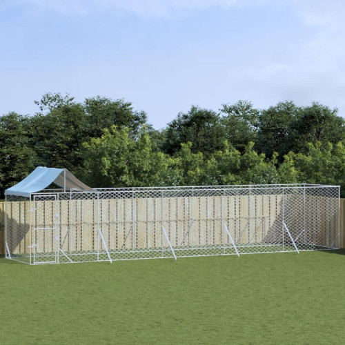 vidaXL Hundgård med tak silver10x2x2,5 m galvaniserat stål