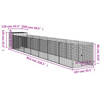 Produktbild för Hundgård med gård ljusgrå 110x813x110 cm galvaniserat stål