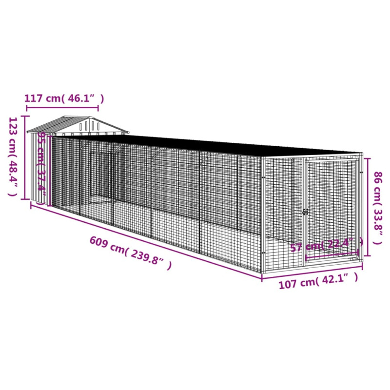 Produktbild för Hönshus med gård antracit 117x609x123 cm galvaniserat stål