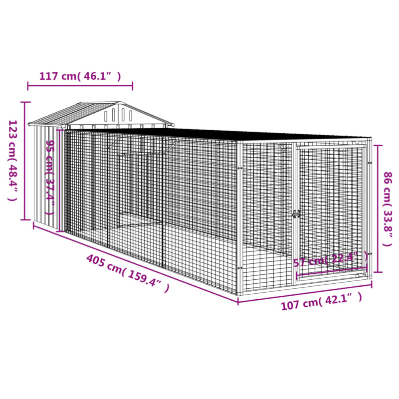 Produktbild för Hönshus med gård antracit 117x405x123 cm galvaniserat stål