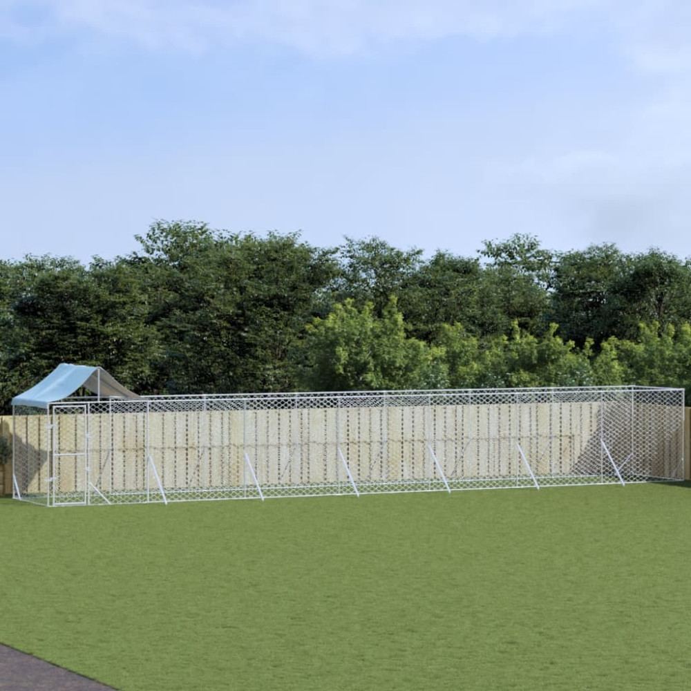 Produktbild för Hundgård med tak silver 14x2x2,5 m galvaniserat stål