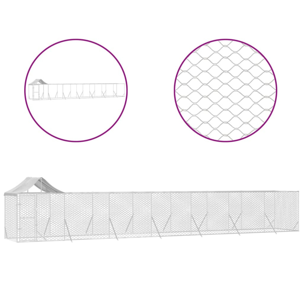Produktbild för Hundgård med tak silver 14x2x2,5 m galvaniserat stål