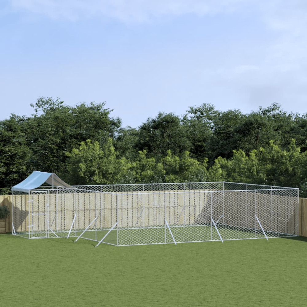 Produktbild för Hundgård med tak silver 10x6x2,5 m galvaniserat stål
