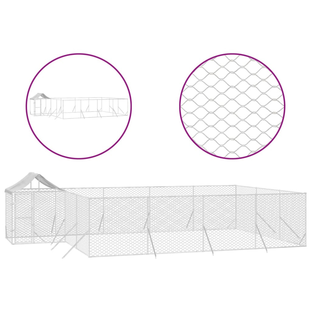 Produktbild för Hundgård med tak silver 10x6x2,5 m galvaniserat stål