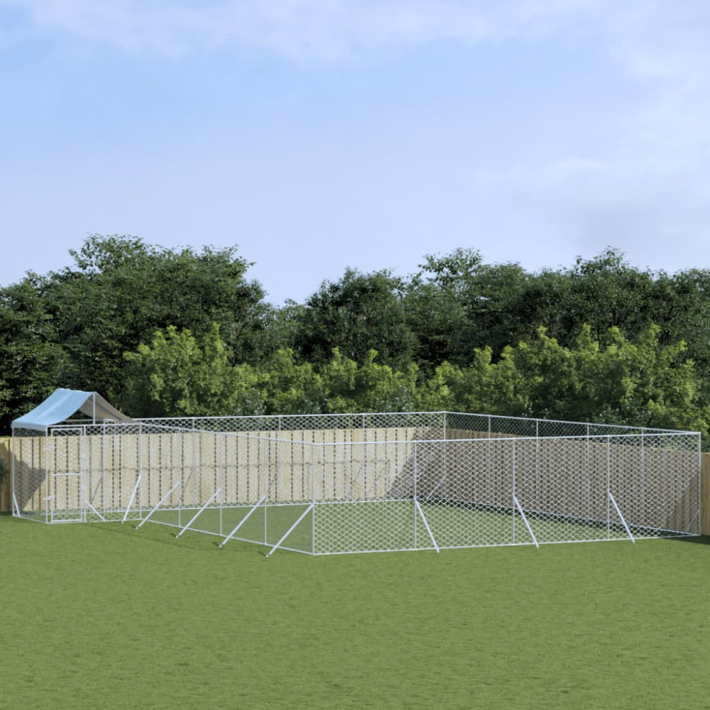 Produktbild för Hundgård med tak silver 10x8x2,5 m galvaniserat stål