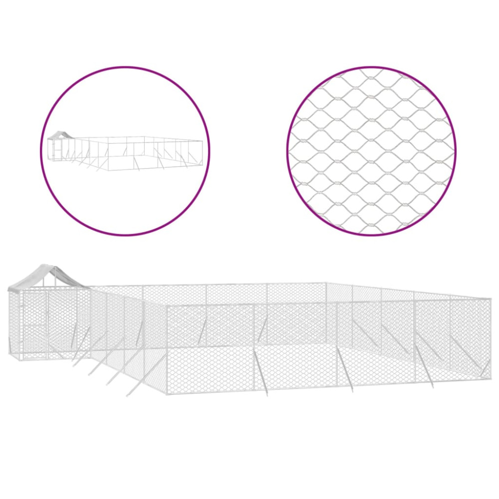Produktbild för Hundgård med tak silver 10x8x2,5 m galvaniserat stål