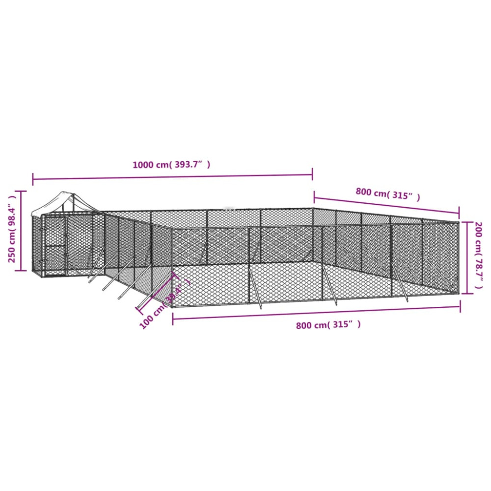 Produktbild för Hundgård med tak silver 10x8x2,5 m galvaniserat stål