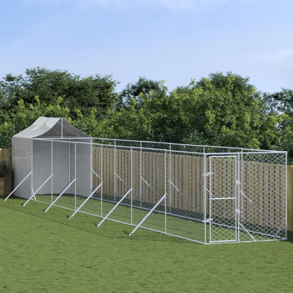 Produktbild för Hundgård med tak silver 2x14x2,5 m galvaniserat stål