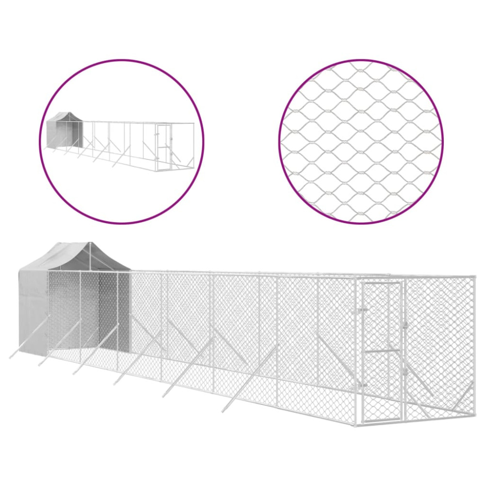 Produktbild för Hundgård med tak silver 2x14x2,5 m galvaniserat stål