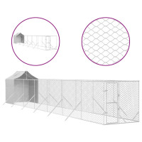 Produktbild för Hundgård med tak silver 2x14x2,5 m galvaniserat stål