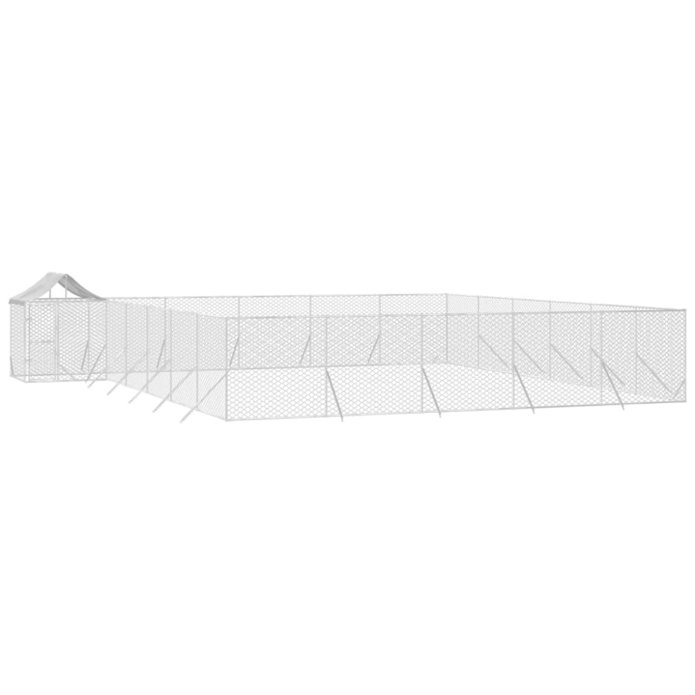 Produktbild för Hundgård med tak silver 12x12x2,5 m galvaniserat stål