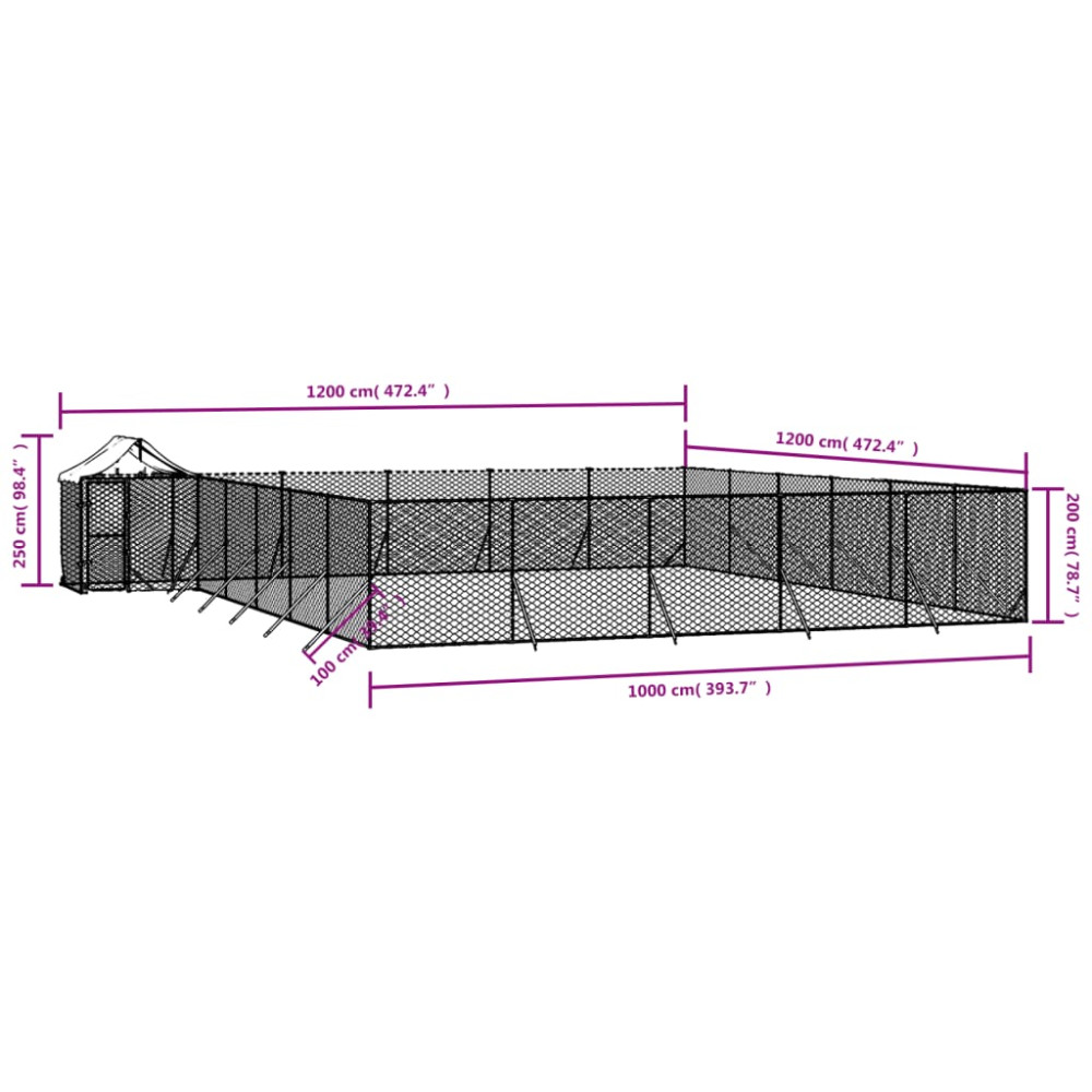 Produktbild för Hundgård med tak silver 12x12x2,5 m galvaniserat stål