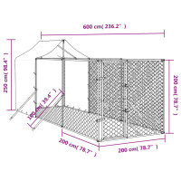 Produktbild för Hundgård med tak silver 2x6x2,5 m galvaniserat stål