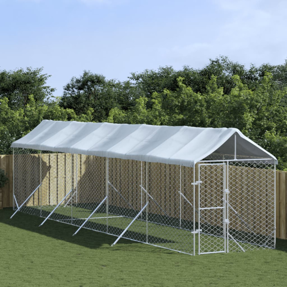 Produktbild för Hundgård med tak silver 2x10x2,5 m galvaniserat stål