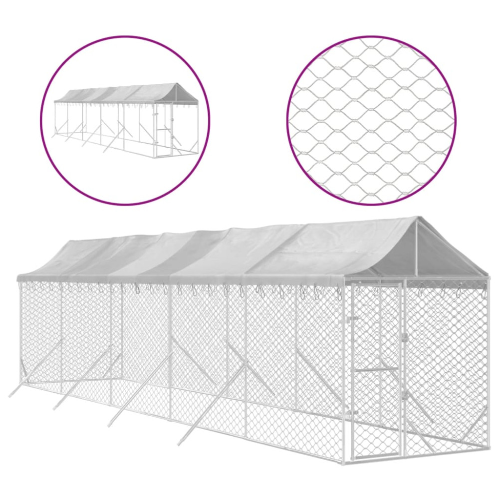 Produktbild för Hundgård med tak silver 2x10x2,5 m galvaniserat stål