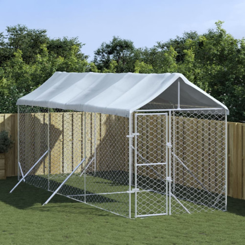vidaXL Hundgård med tak silver 2x6x2,5 m galvaniserat stål