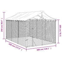 Produktbild för Hundgård med tak silver 3x4,5x2,5 m galvaniserat stål