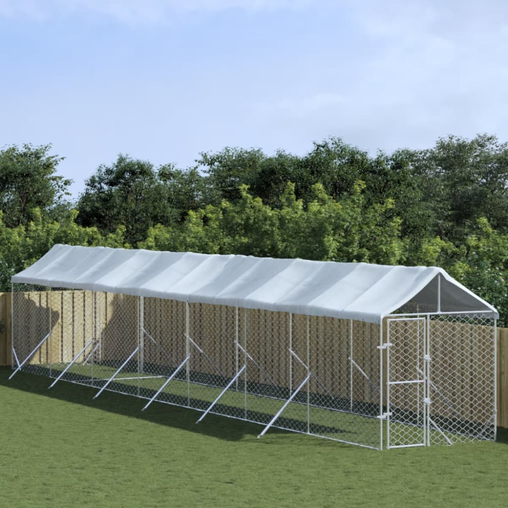 Produktbild för Hundgård med tak silver 2x14x2,5 m galvaniserat stål
