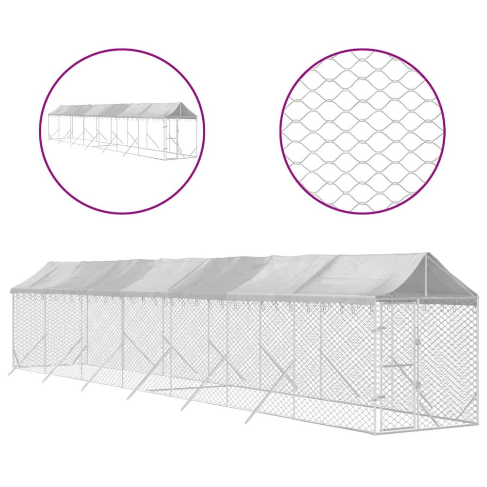 Produktbild för Hundgård med tak silver 2x14x2,5 m galvaniserat stål