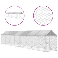 Produktbild för Hundgård med tak silver 2x14x2,5 m galvaniserat stål