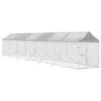 Produktbild för Hundgård med tak silver 2x14x2,5 m galvaniserat stål