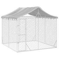 Produktbild för Hundgård med tak silver3x3x2,5 m galvaniserat stål