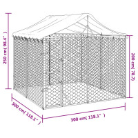 Produktbild för Hundgård med tak silver3x3x2,5 m galvaniserat stål