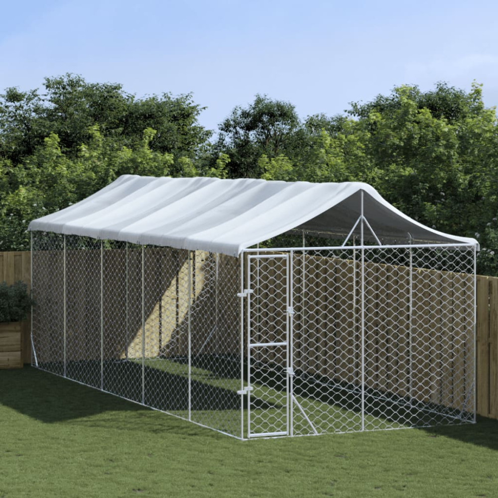 Produktbild för Hundgård med tak silver 3x7,5x2,5 m galvaniserat stål