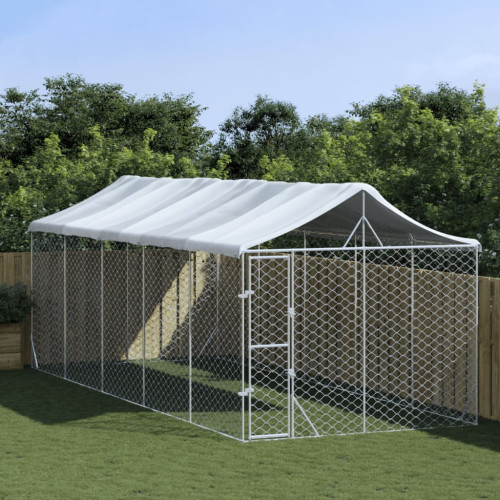 vidaXL Hundgård med tak silver 3x7,5x2,5 m galvaniserat stål