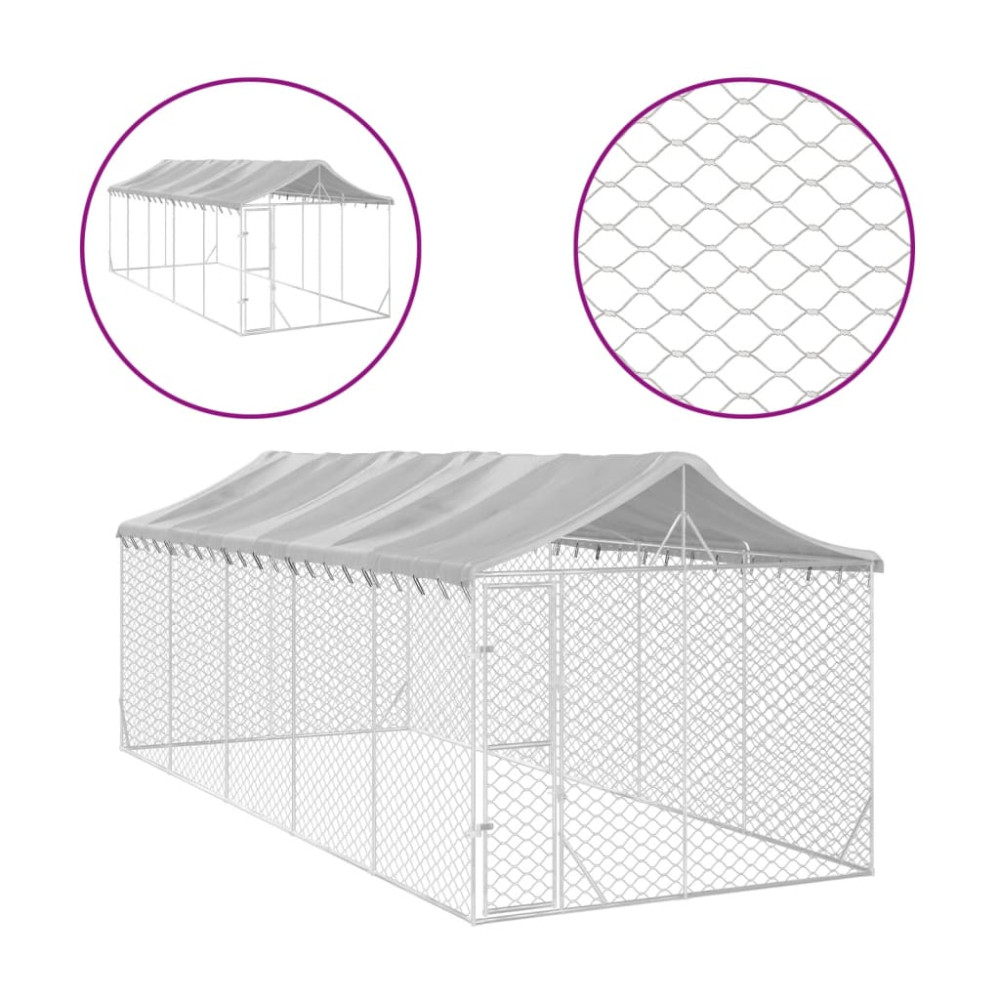 Produktbild för Hundgård med tak silver 3x7,5x2,5 m galvaniserat stål
