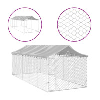 Produktbild för Hundgård med tak silver 3x7,5x2,5 m galvaniserat stål