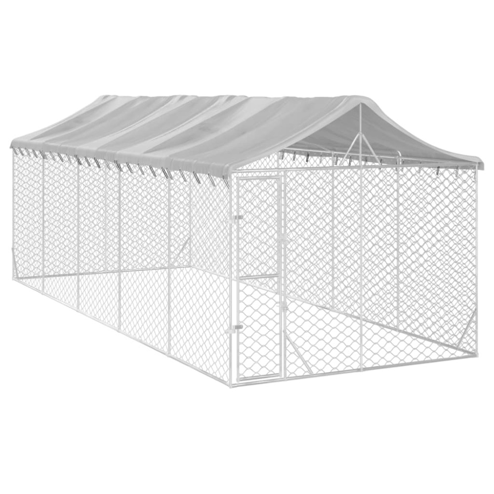 Produktbild för Hundgård med tak silver 3x7,5x2,5 m galvaniserat stål