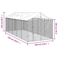 Produktbild för Hundgård med tak silver 3x7,5x2,5 m galvaniserat stål