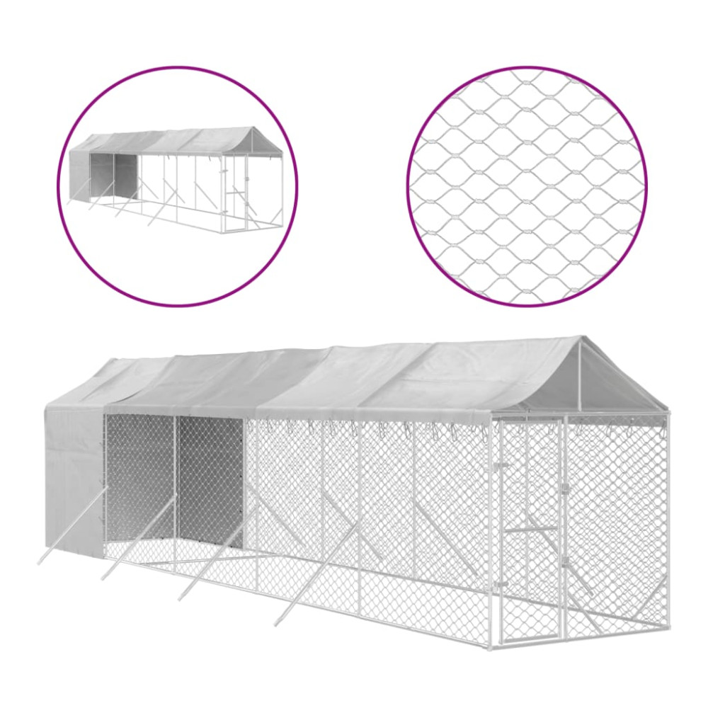 Produktbild för Hundgård med tak silver 2x10x2,5 m galvaniserat stål