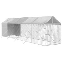 Produktbild för Hundgård med tak silver 2x10x2,5 m galvaniserat stål