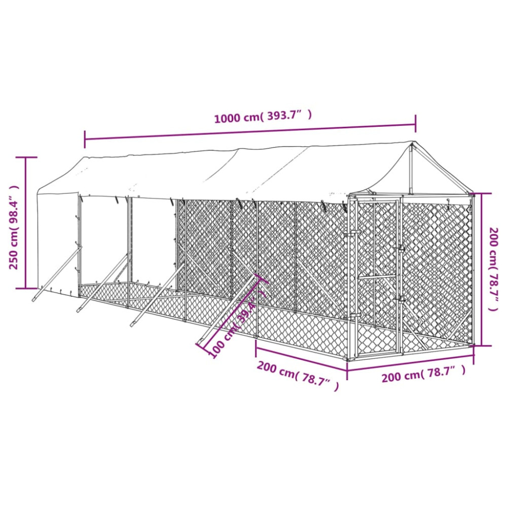 Produktbild för Hundgård med tak silver 2x10x2,5 m galvaniserat stål