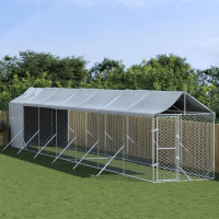 Produktbild för Hundgård med tak silver 2x14x2,5 m galvaniserat stål