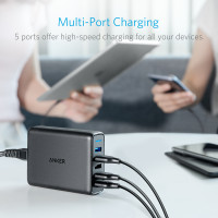 Produktbild för Anker PowerPort Speed 5 strömadapter - 3 x USB typ A, 2 x 9-stifts USB typ A - 63 Watt