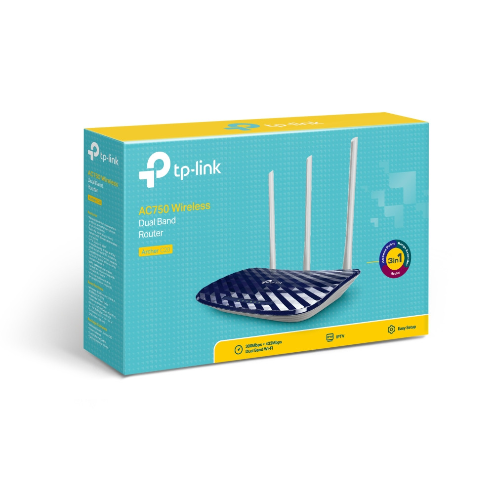 Produktbild för TP-Link AC750 trådlös router Snabb Ethernet Dual-band (2,4 GHz / 5 GHz) Svart, Vit