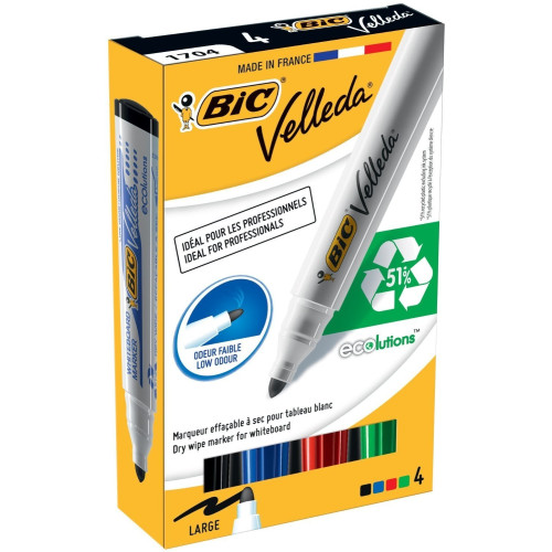 BIC BIC 1199001704Velleda 1701 märkpennor 4 styck Rundad spets Svart, Blå, Grön, Röd