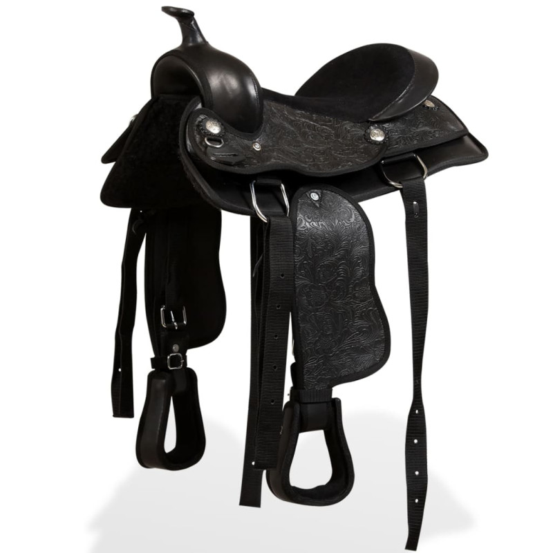 Produktbild för Westernsadel träns&halsband äkta läder 12" svart