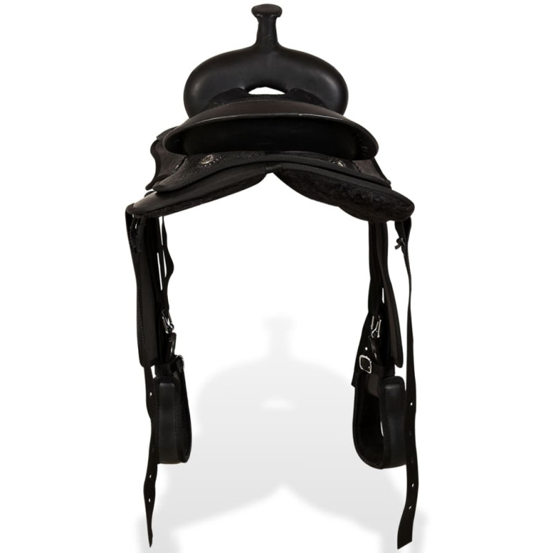 Produktbild för Westernsadel träns&halsband äkta läder 12" svart