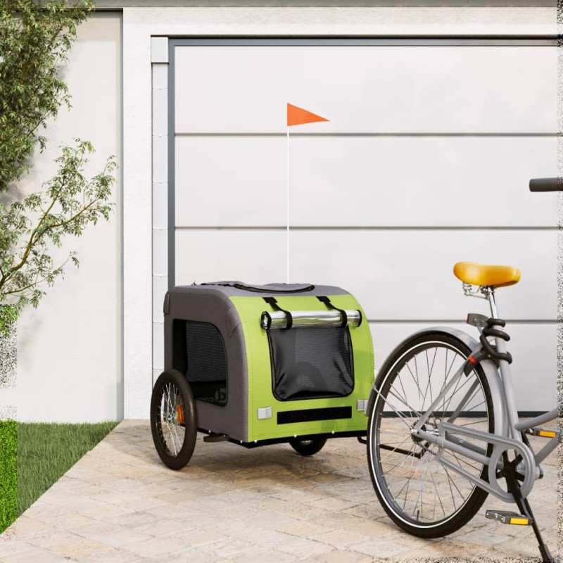 Produktbild för Hundcykelvagn grön och grå oxfordtyg och järn