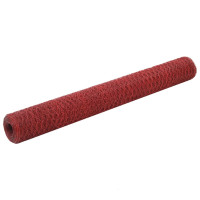 Produktbild för Hönsnät stål med PVC-beläggning 25x1,2 m röd