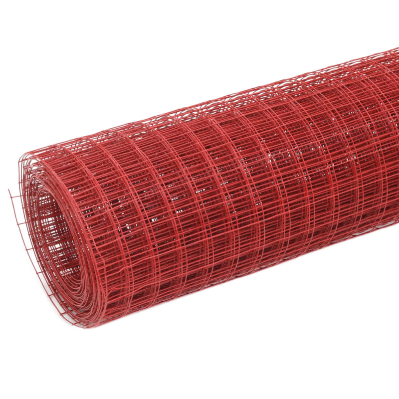 Produktbild för Hönsnät stål med PVC-beläggning 10x1 m röd