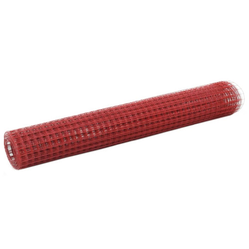 vidaXL Hönsnät stål med PVC-beläggning 25x1 m röd