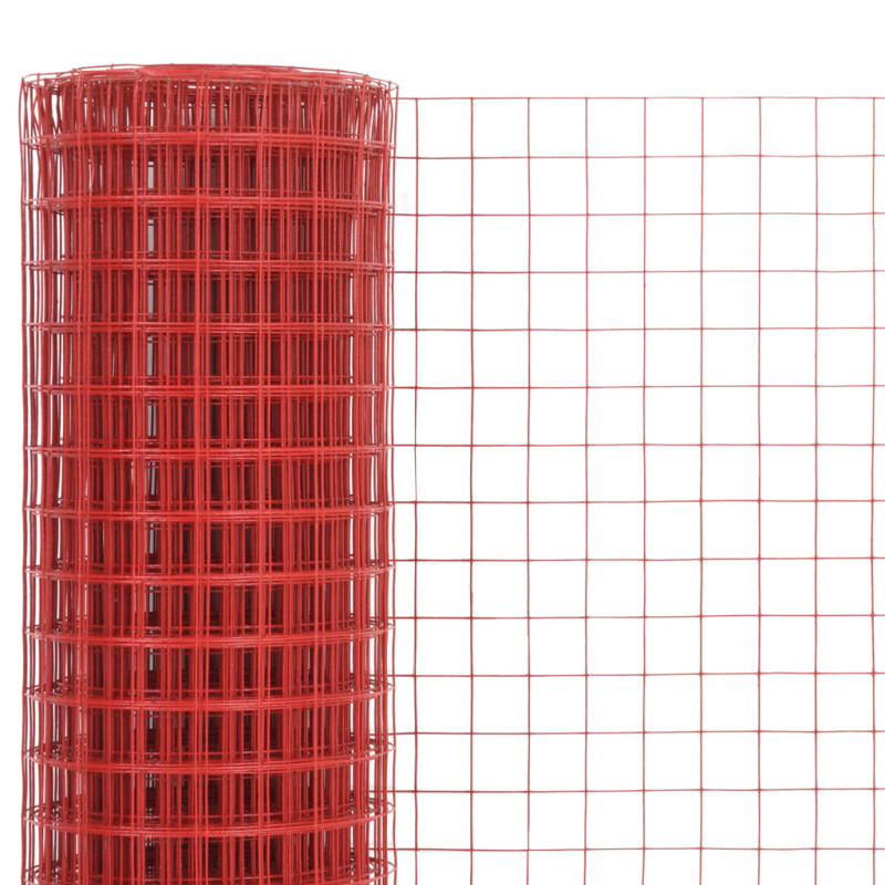 Produktbild för Hönsnät stål med PVC-beläggning 25x1 m röd