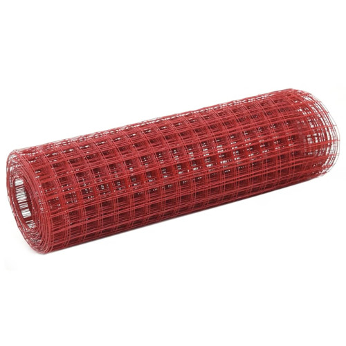vidaXL Hönsnät stål med PVC-beläggning 10x0,5 m röd