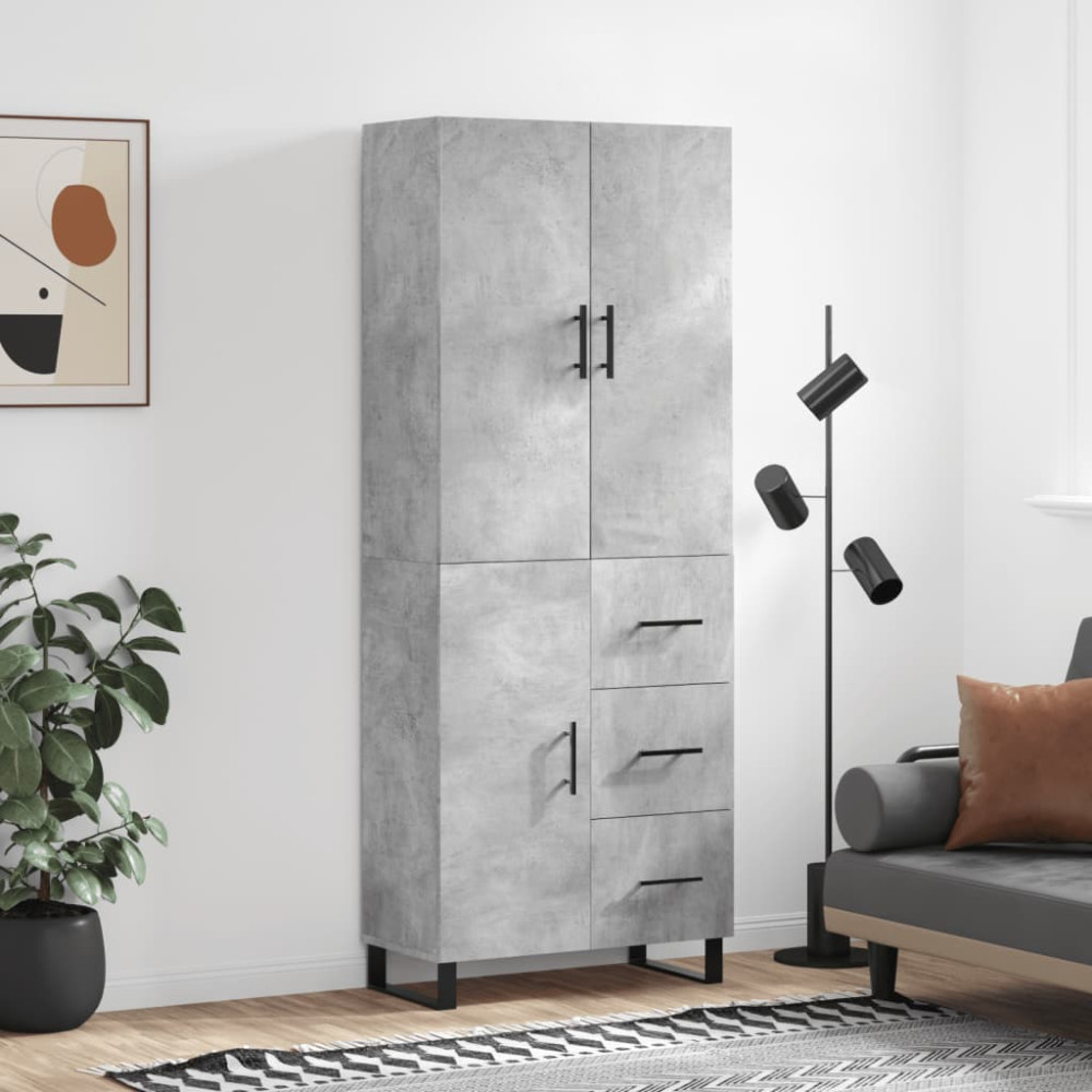 Produktbild för Högskåp betonggrå 69,5x34x180 cm konstruerat trä