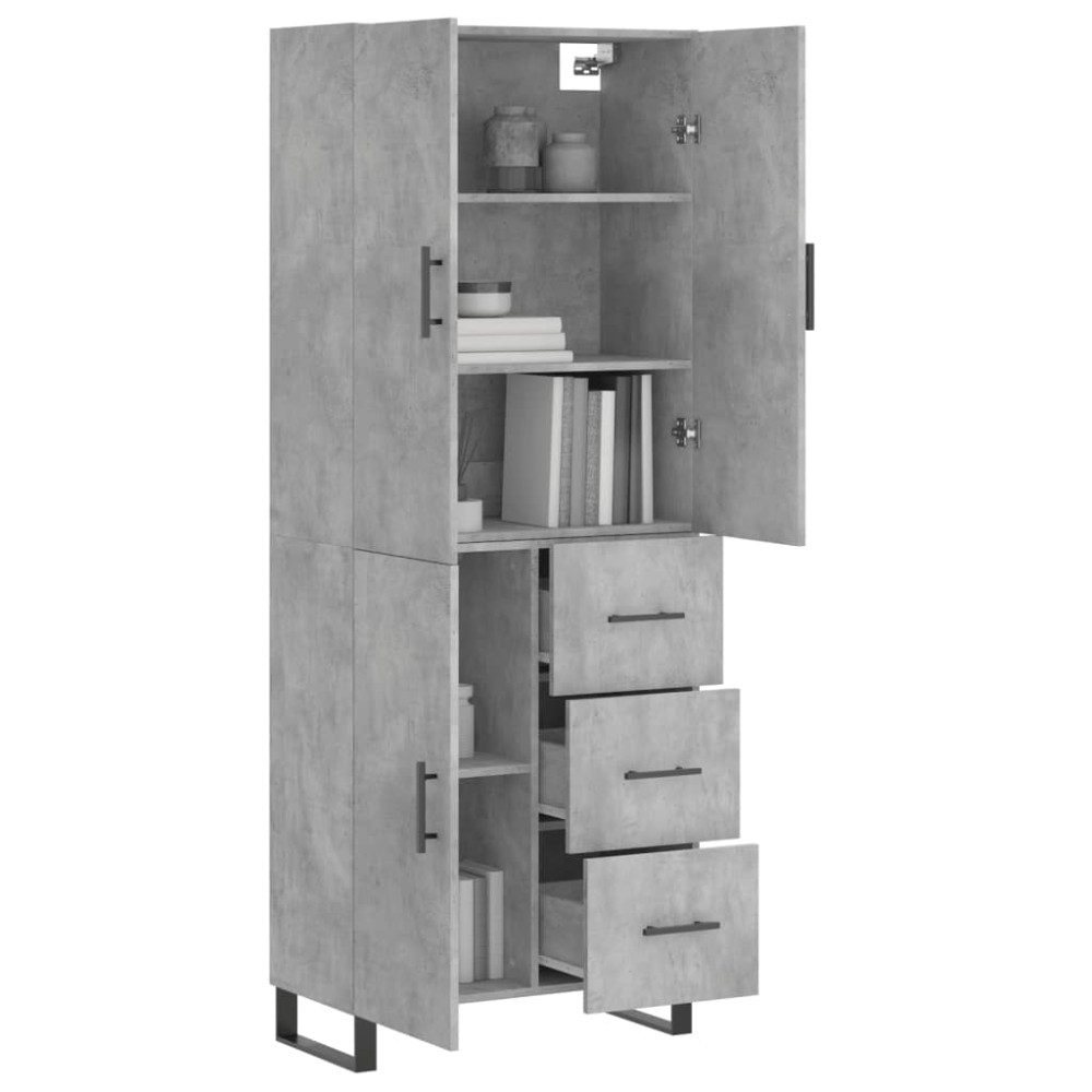 Produktbild för Högskåp betonggrå 69,5x34x180 cm konstruerat trä